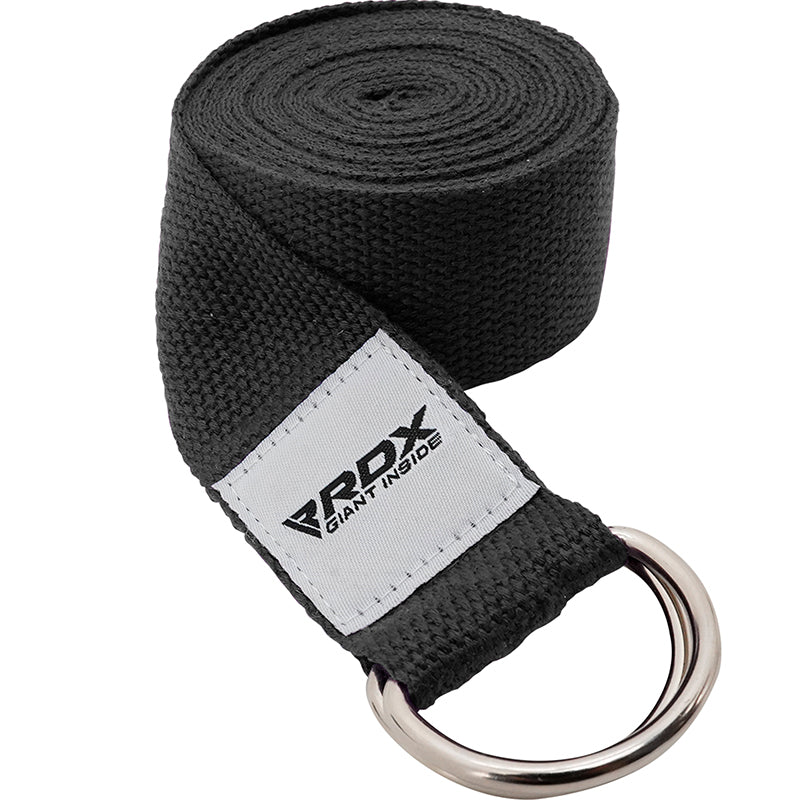 RDX P8 Non-Slip Cotton Yoga Strap with Rust Proof Steel D-Ring Buckle#color_black