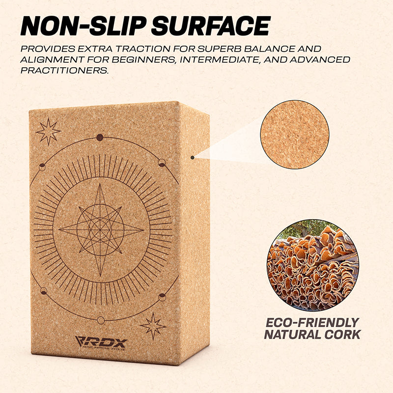 RDX D5 Cork Yoga Block Non-Slip Brick