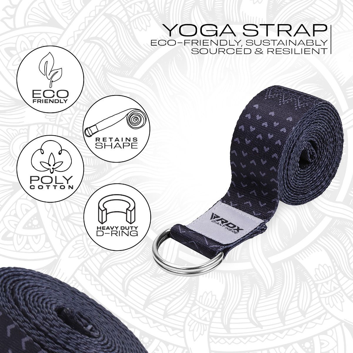 RDX F15 D-Ring Steel Buckle Cotton Yoga Strap