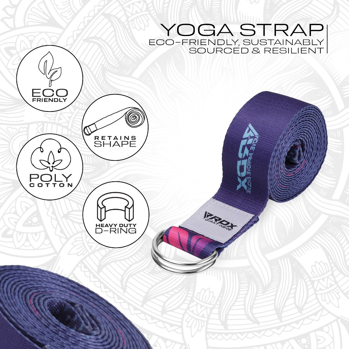 RDX F6 Sangle De Yoga Antidérapante En Coton Avec Boucle En D En Acier Inoxydable