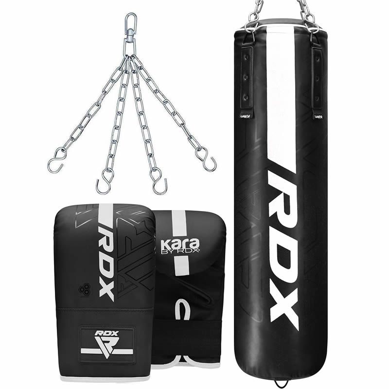 RDX F6 KARA 4ft/5ft Punch Bag & Bag Gloves#color_white