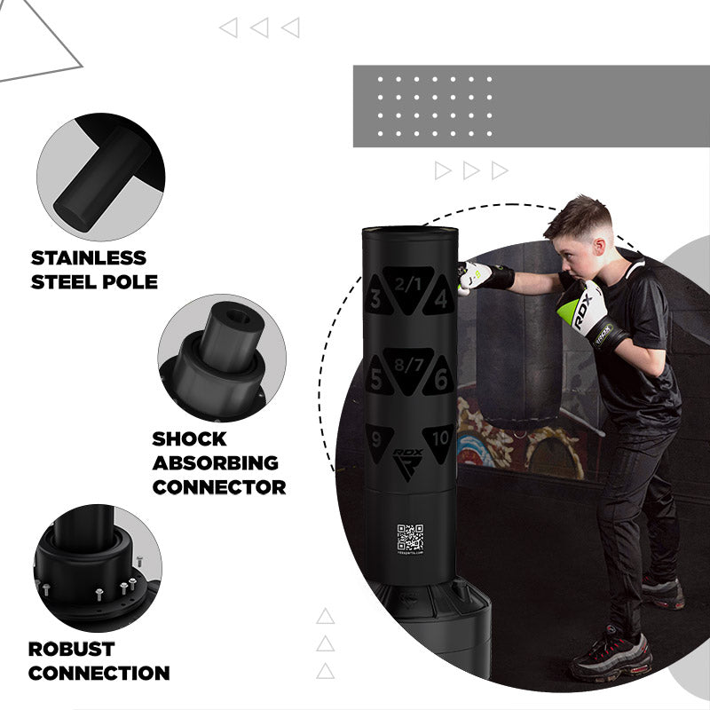 RDX Kt Ronin 4ft 2-In-1 Kids Free Standing Punch Bag Black With Gloves For Training & Workout Set #color_Black