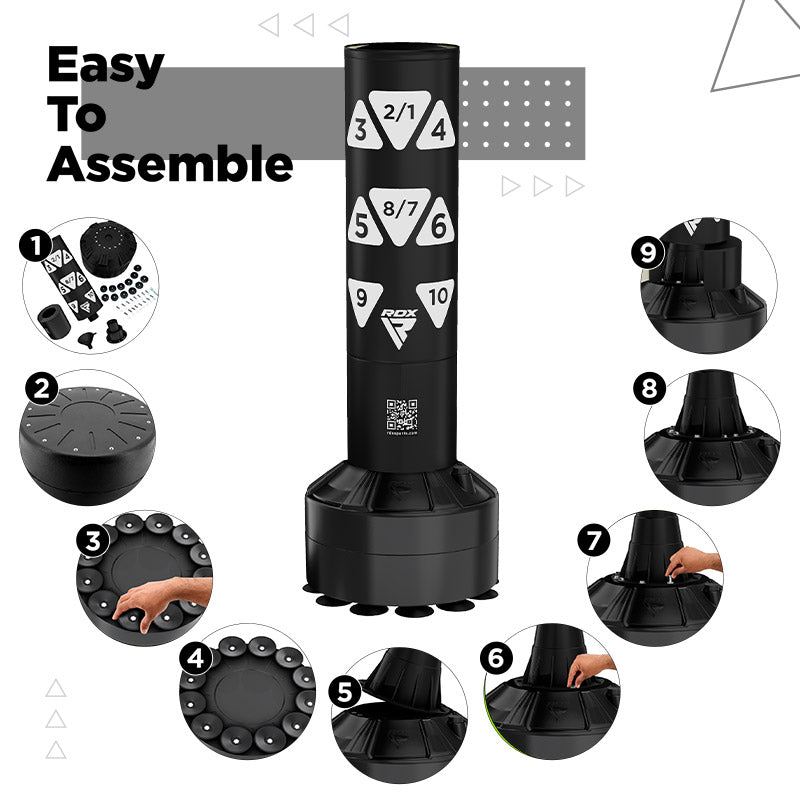 RDX Kt Ronin 4ft 2-In-1 Kids Free Standing Punch Bag Black With Gloves For Training & Workout Set#color_white