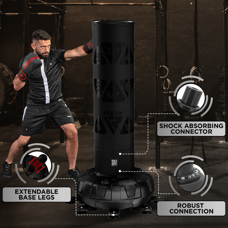 RDX KT Ronin 6ft 2-in-1 Black Free Standing Target Punch Bags With Mitts Set#color_black