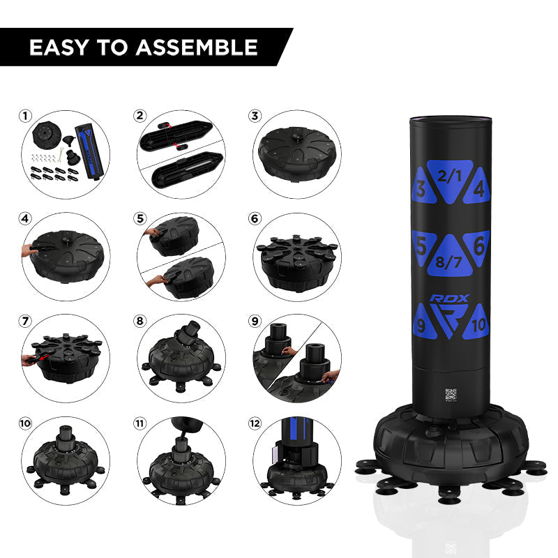 RDX KT Ronin 6ft 2-in-1 Black Free Standing Target Punch Bags With Mitts Set#color_blue