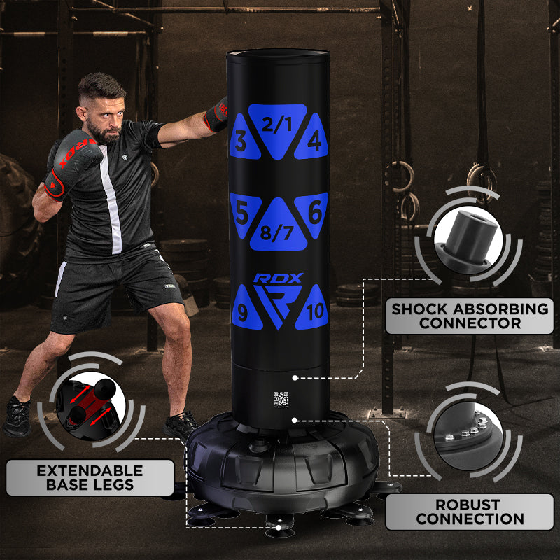 RDX KT Ronin 6ft 2-in-1 Black Free Standing Target Punch Bags With Mitts Set#color_blue
