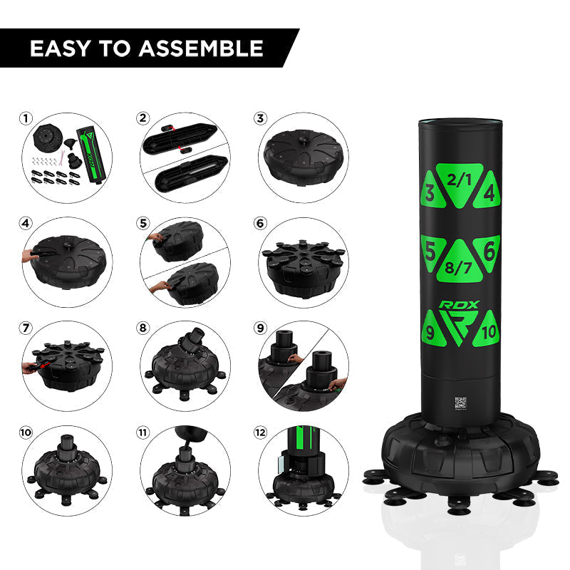 RDX KT Ronin 6ft 2-in-1 Black Free Standing Target Punch Bags With Mitts Set#color_green