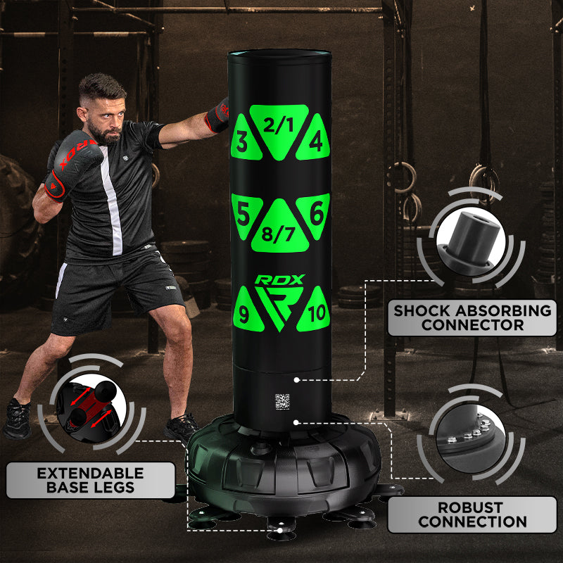 RDX KT Ronin 6ft 2-in-1 Black Free Standing Target Punch Bags With Mitts Set#color_green