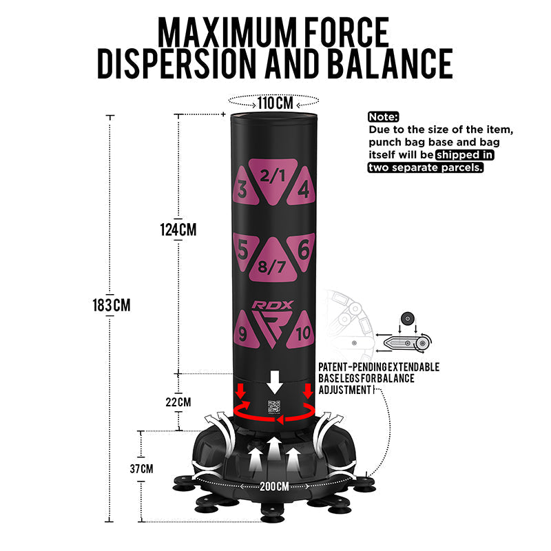 RDX KT Ronin 6ft 2-in-1 Black Free Standing Target Punch Bags With Mitts Set#color_pink