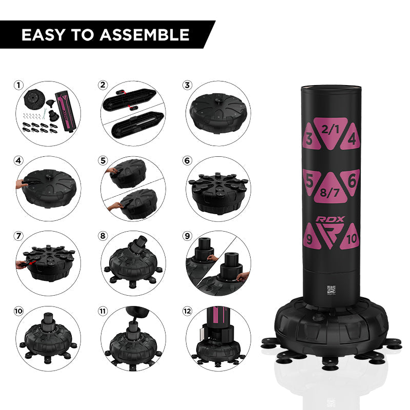 RDX KT Ronin 6ft 2-in-1 Black Free Standing Target Punch Bags With Mitts Set#color_pink