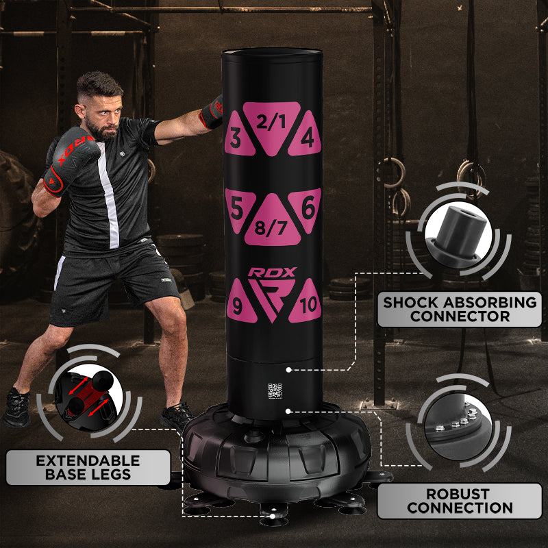 RDX KT Ronin 6ft 2-in-1 Black Free Standing Target Punch Bags With Mitts Set#color_pink