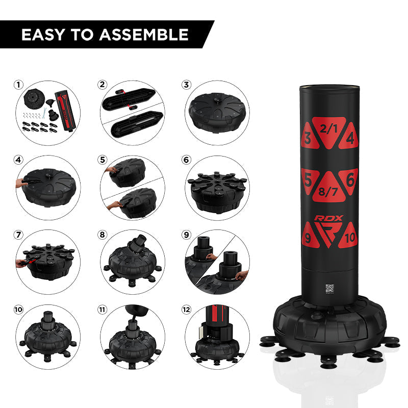RDX KT Ronin 6ft 2-in-1 Black Free Standing Target Punch Bags With Mitts Set#color_red