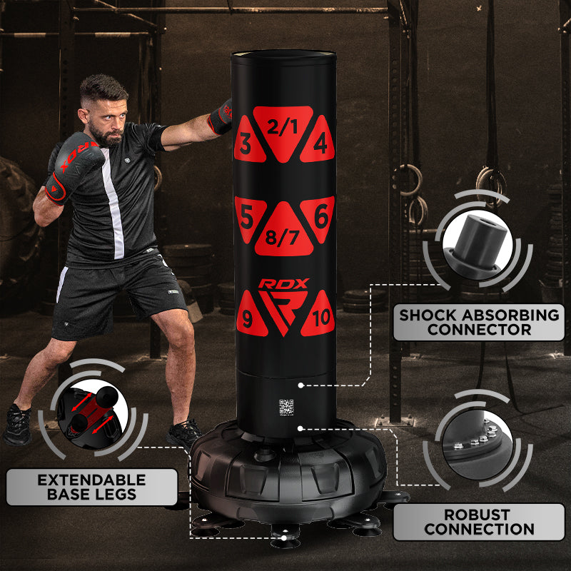 RDX KT Ronin 6ft 2-in-1 Black Free Standing Target Punch Bags With Mitts Set#color_red