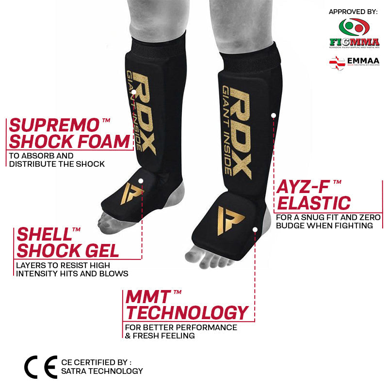 RDX SI MMA Gel Padded Lightweight Shin Instep Guard OEKO-TEX® Standard 100 certified#color_black