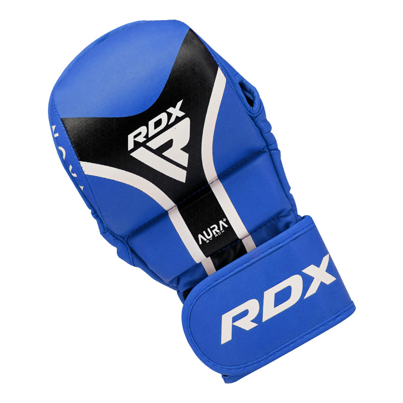 RDX T17 AURA MMA Hybrid Open Palm Grappling Gloves with Nova Tech#color_blue