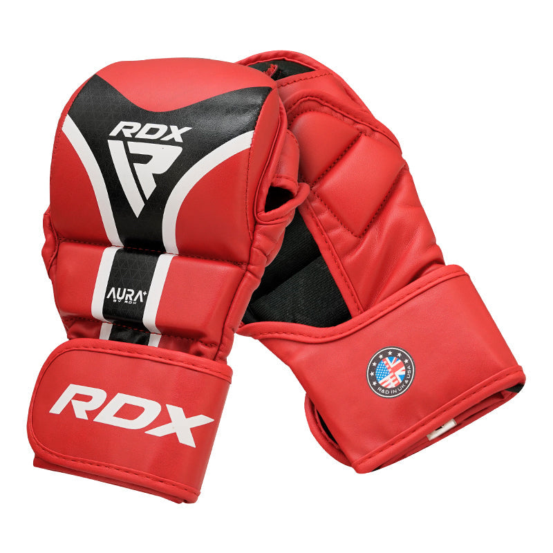 RDX T17 AURA MMA Hybrid Open Palm Grappling Gloves with Nova Tech#color_red