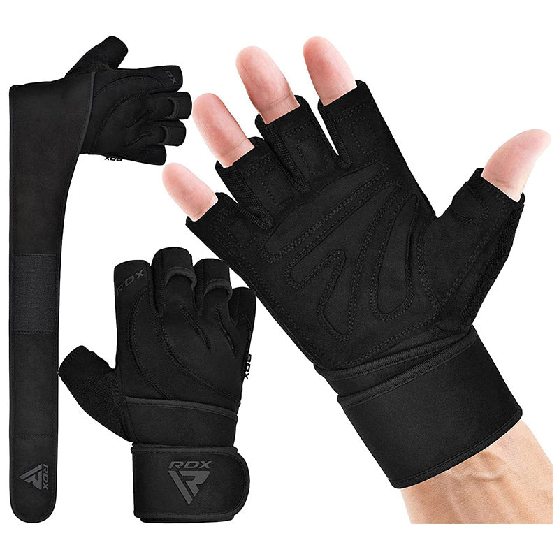 RDX L4 Open Finger Weightlifting Gym Gloves#color_black