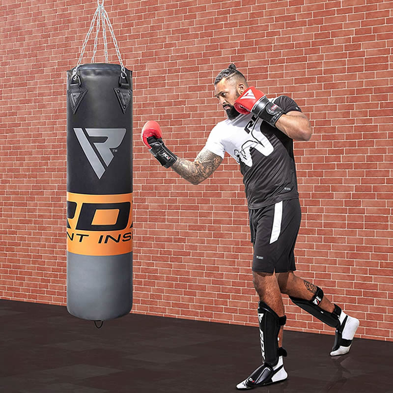 RDX F12 4ft / 5ft 3-in-1 Punch Bag & GlovesBlack / Orange / Gray Set